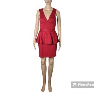 Asos Red Cross Back Cutout Peplum Mini Dress Women's Size 6